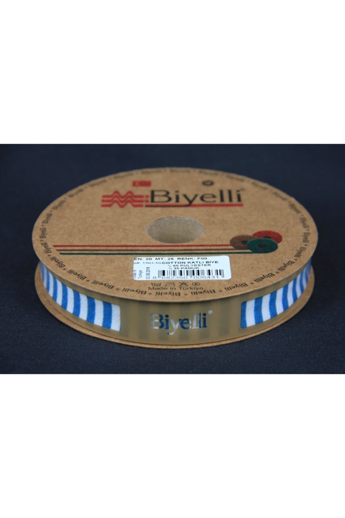 Biye Kalýn Çizgili Katlý F08 Petrol 2 cm 25 Metre %65 Koton %35 Polyester