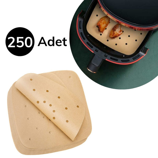 BUFFER® 250 Adet Air Fryer Piþirme Kaðýdý Tek Kullanýmlýk Hava Fritöz Yað Geçirmez Yapýþmaz Gýda Piþirme Kaðýdý Delikli Kare Model