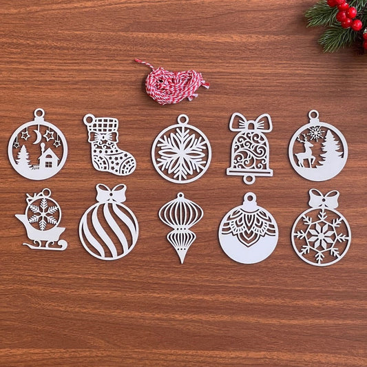 BUFFER® 10 Parça Kýrmýzý Beyaz Ýpli Karýþýk Model Ahþap Yýlbaþý Aðaç Süsü