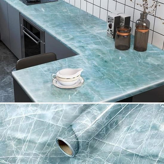 BUFFER® Mermer Desenli Masa Tezgah Mutfak Su Geçirmez Yapýþkanlý Folyo Sticker Mavi 5x0,6m