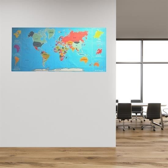 BUFFER® Renkli Atlas Dünya Haritasý Manyetik Yapýþtýrýcý Gerektirmeyen Duvar Stickerý 118 CM * 56 CM