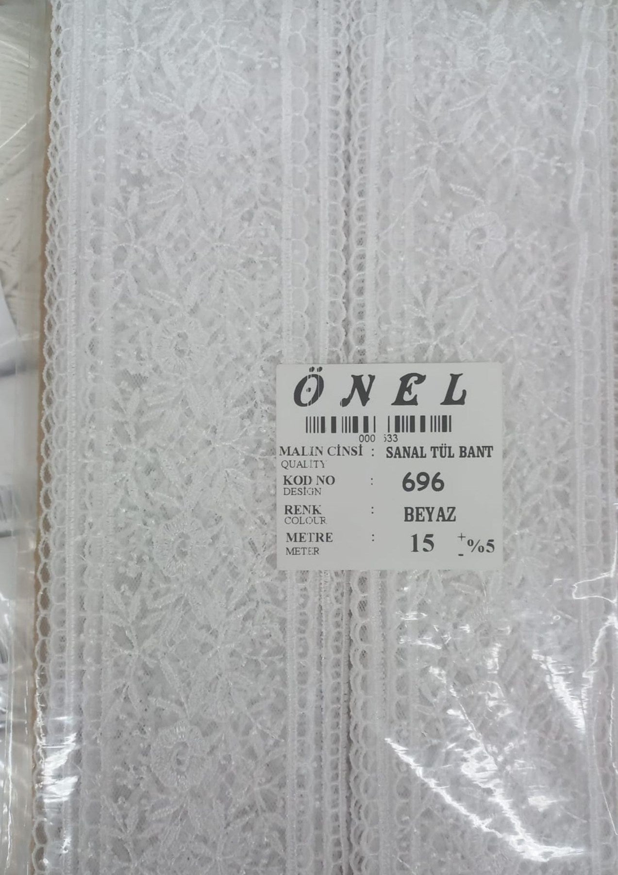 Dantel Polyester Sanal Tül Bant Beyaz 15 Metre En 6 cm ON-696-B