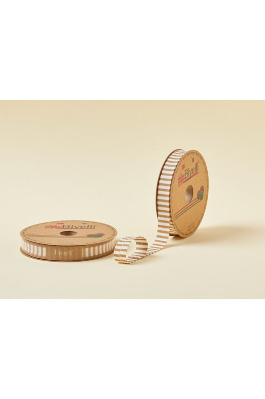 Biye Kalýn Çizgili Katlý F13 Bej 2 cm 25 Metre %65 Koton %35 Polyester