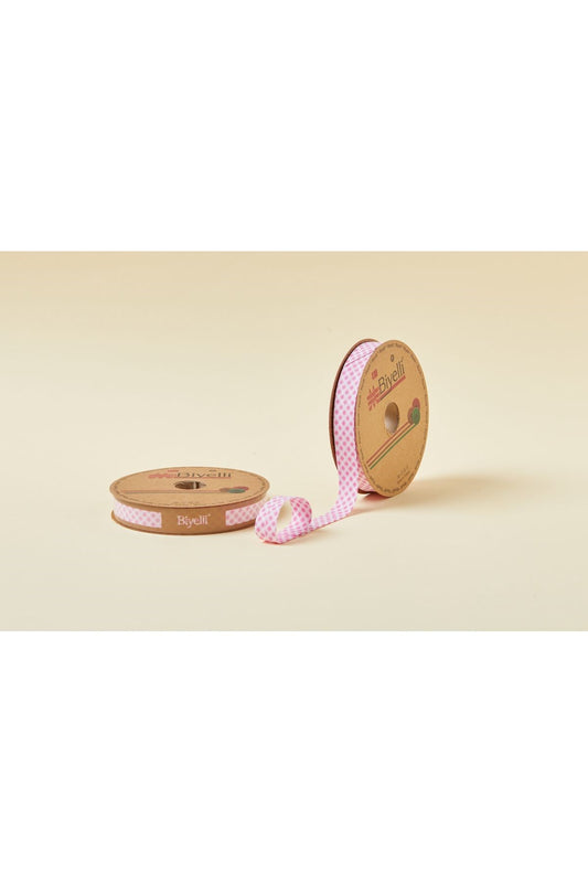 Biye Ekoseli Katlý E02 Pembe 2 cm 25 Metre %65 Koton %35 Polyester