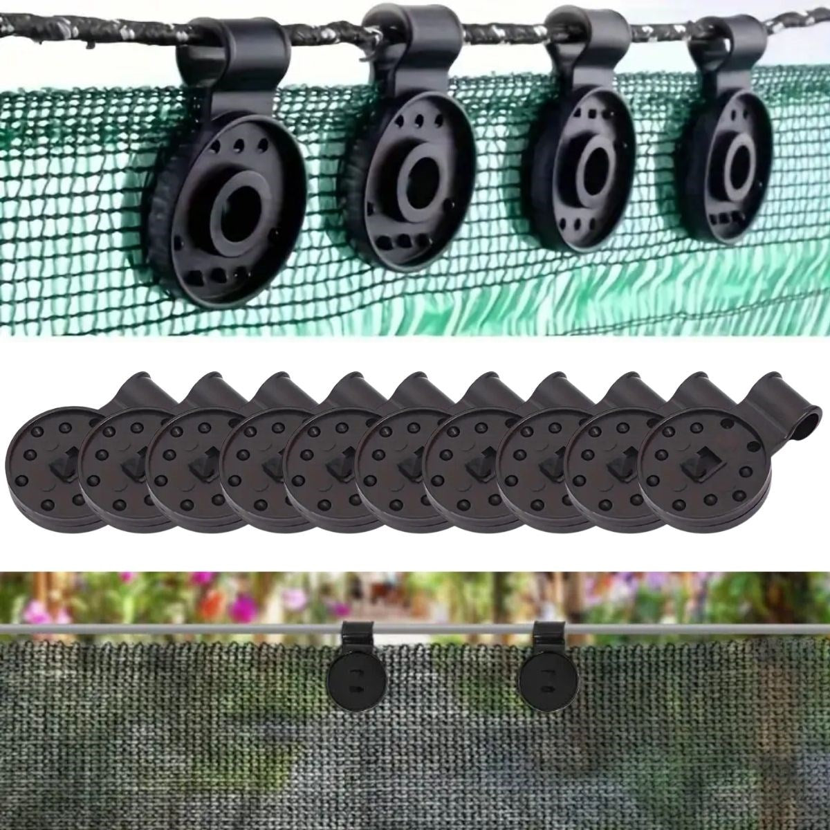 BUFFER® 10 Adet Güneþlik Filesi Sabitleme Klipsleri, Gölgelik Bezi ve Brandalar Ýçin Dayanýklý Plastik Kelepçe Kancalarý