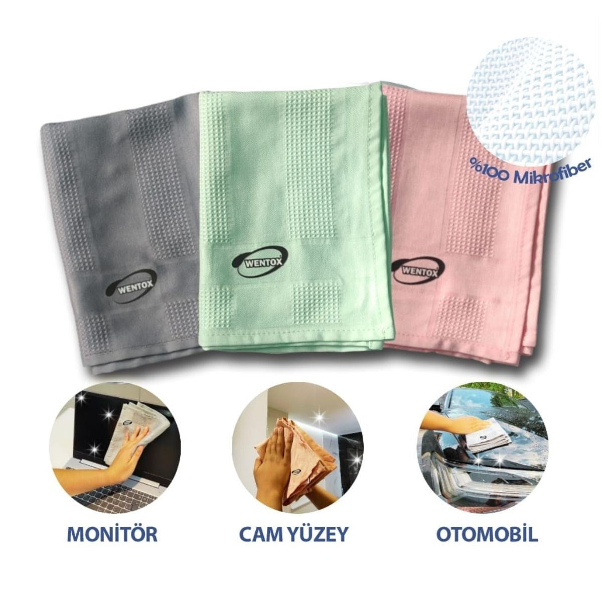 BUFFER® Ýz Býrakmayan Mikrofiber Temizlik Bezi 3'lü Set Cam ve Ayna Silme Toz Alma Temizlik Bezi