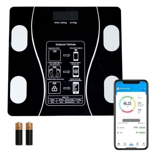 BUFFER® Dijital Baskül Yað Ölçer Fonksiyonlu Akýllý Baskül Bluetooth Baðlantýlý Tartý