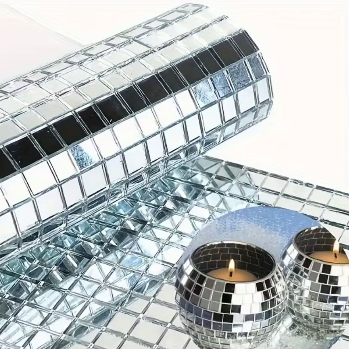 BUFFER® Kare Silver Cam Mozaik Fayans Çýkartmalarý El Ýþi Kare Cam Fayans Kendinden Yapýþkanlý Aynalý Dekor Panel 30x30 Cm