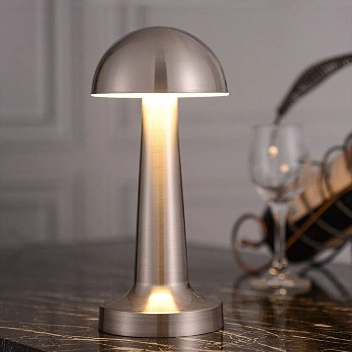 BUFFER® Mantar Model Silver Renk Þarjlý Dokunmatik 3 Renkli LED Masa Lambasý