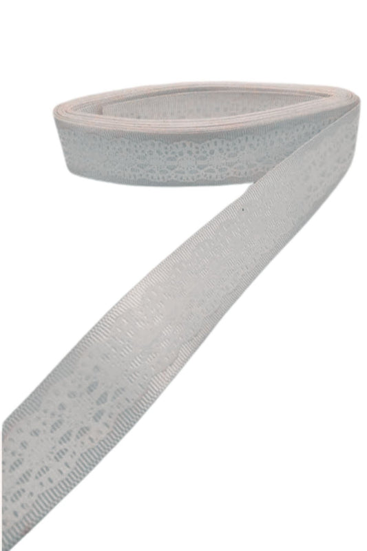 Tafta Dantel Görünümlü Kurdele Gri 25 mm 2 Metre