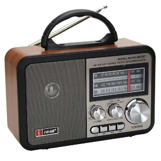 BUFFER® Orta Boy Retro, Nostaljik, Ahþap Tasarým Bluetooth Hoparlörlü, Þarjlý, Taþýnabilir FM/AM Destekli Radyo NS-8897