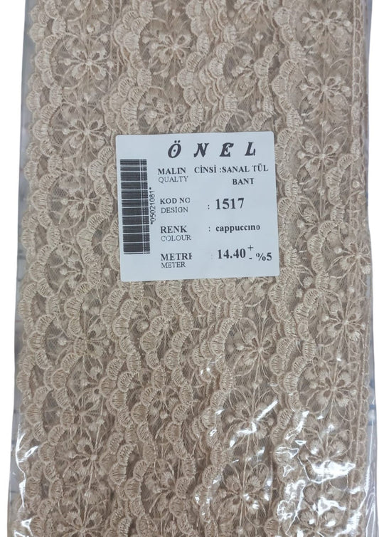 Dantel Polyester Sanal Tül Bant Cappucino 14,40 Metre En 3 cm ON-1517-C