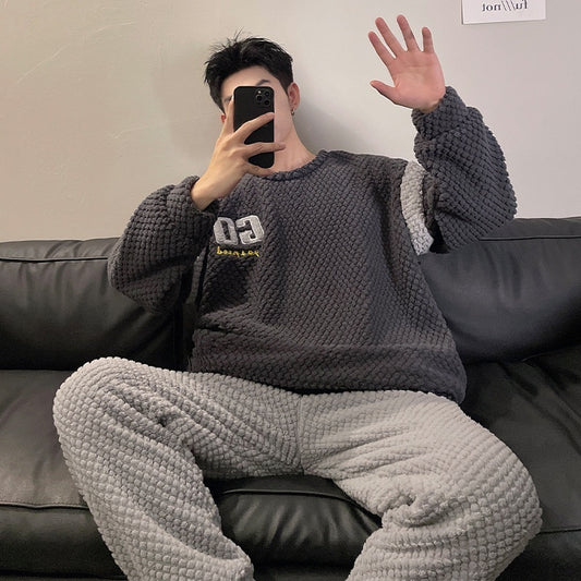 Herren Jacquard Samt Pyjama – Lässig, Warm & Komfortabel, Freizeit & Outdoor