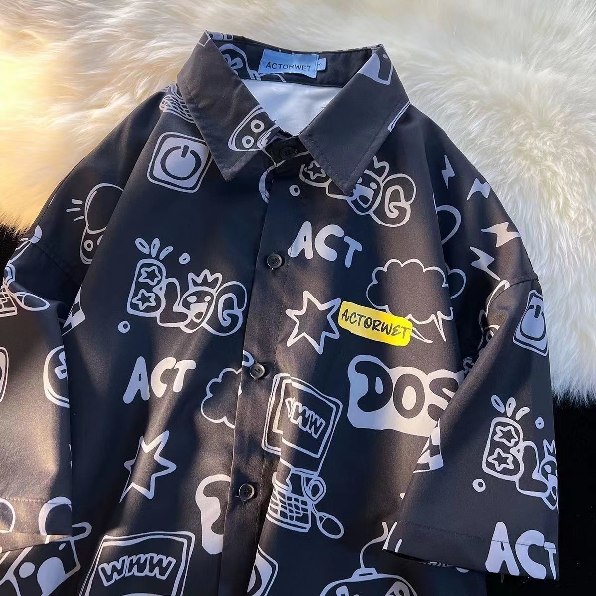 Damen Loose Fit Freizeit Hemd – Cartoon Graffiti Style