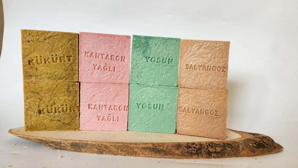 Doðal Üretim Sabunu Karýþýk (Kükürt-Kantaron-Yosun-Salyangoz) 8'li Set