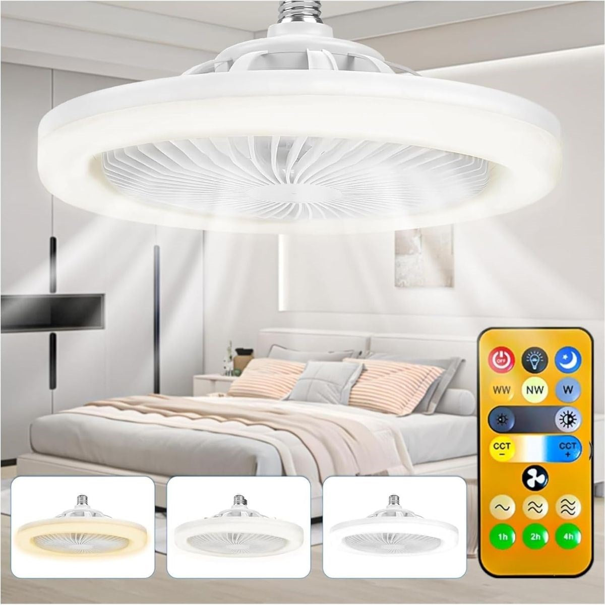 BUFFER®E27 Duylu 3 Farklý Iþýk Modlu ve 3 Seviye Fan Güçlü Uzaktan Kumandalý, Sessiz Kullanýmlý, Kolay Kurulumlu,Led Iþýklý Tavan Pervane Vantilatörü