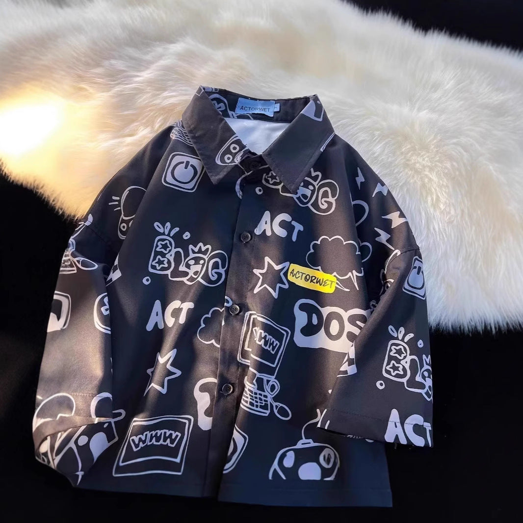 Damen Loose Fit Freizeit Hemd – Cartoon Graffiti Style