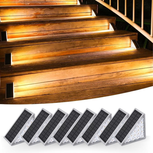 BUFFER® 8 Adet Üçgen  Güneþ Enerjisi ile Þarj Olan Dýþ Mekan Solar Basamak Köþe Lambasý