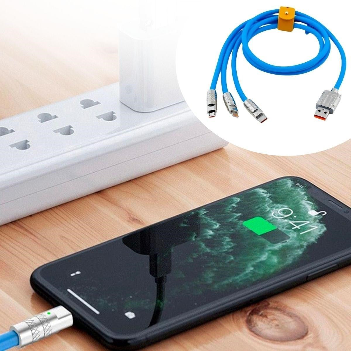 BUFFER®Kutulu  3 Þarj Aleti 1 Arada Çinko Alaþým Hýzlý Þarj Kablosu Mavi 3 in 1