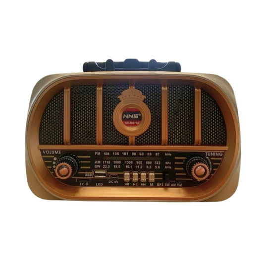 BUFFER® Orta Boy Retro, Nostaljik, Ahþap Tasarým Bluetooth Hoparlörlü, Þarjlý, Taþýnabilir Oval Ön Yüzlü FM/AM Destekli Radyo NS6687