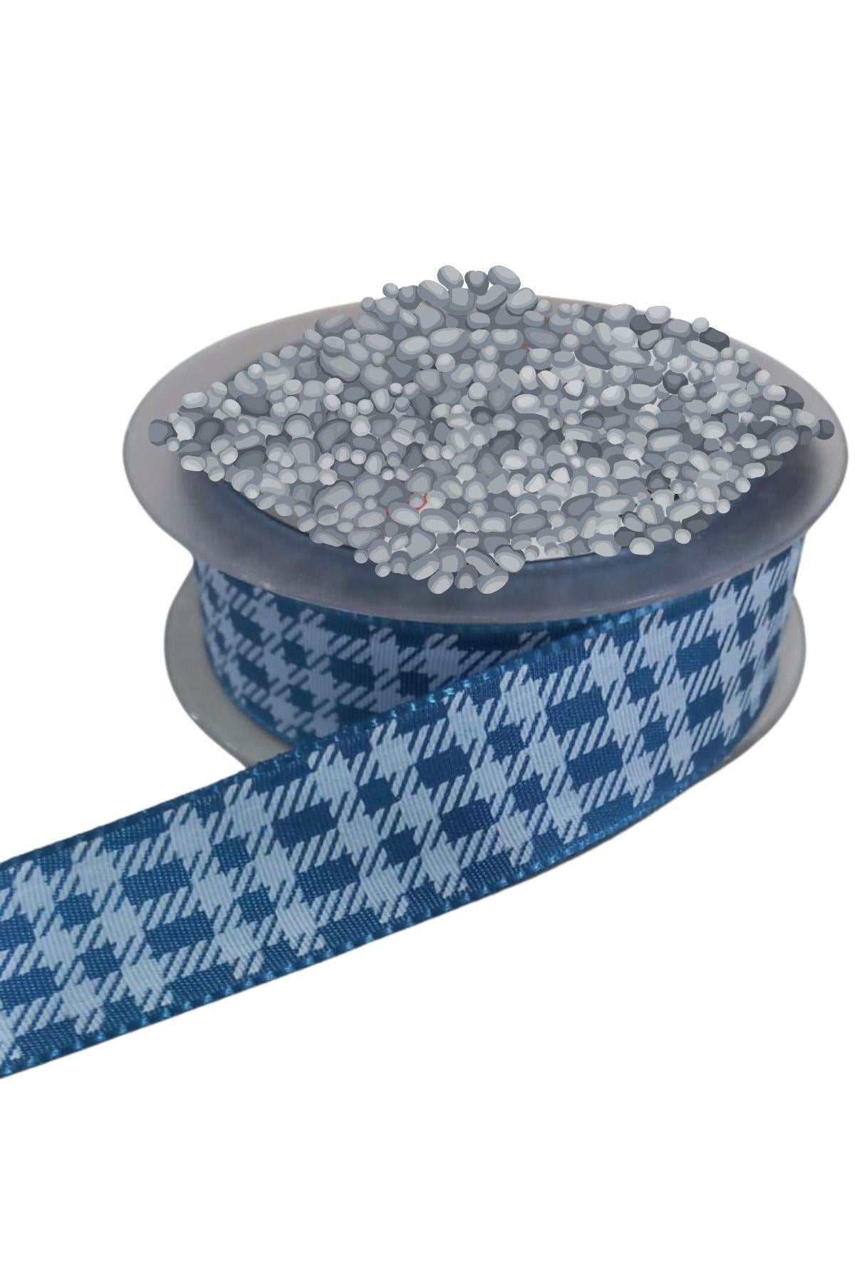 Tafta Ekoseli Kurdele 25 mm Ýndigo 2 Metre