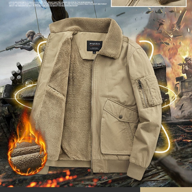 Herren Winterjacke – Lammfell, Baumwollgefüttert, Fleece & Dick