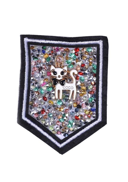 Aplike Ütü Ýle Yapýþan Taþlý Kedi Arma 5 cm