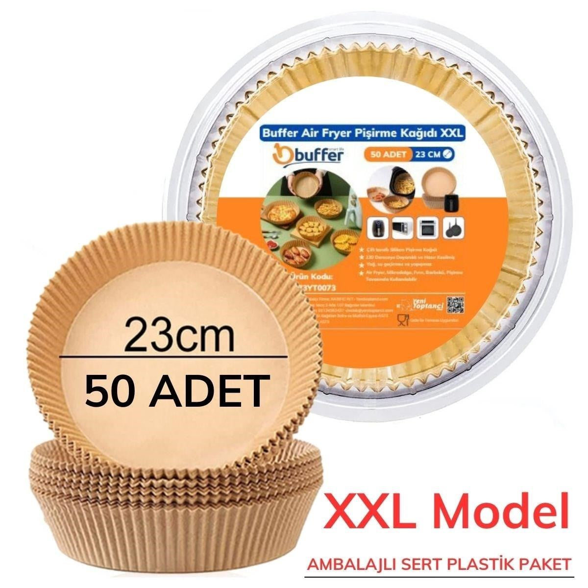 BUFFER® 50 Adet Air Fryer Piþirme Kaðýdý Tek Kullanýmlýk  23 Cm Yuvarlak Piþirme Kaðýdý XXL PVC li