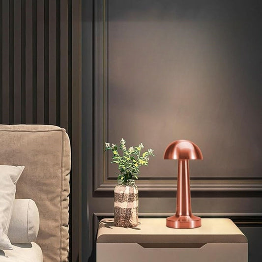 BUFFER® Mantar Model Bronz Renk Þarjlý Dokunmatik 3 Renkli LED Masa Lambasý