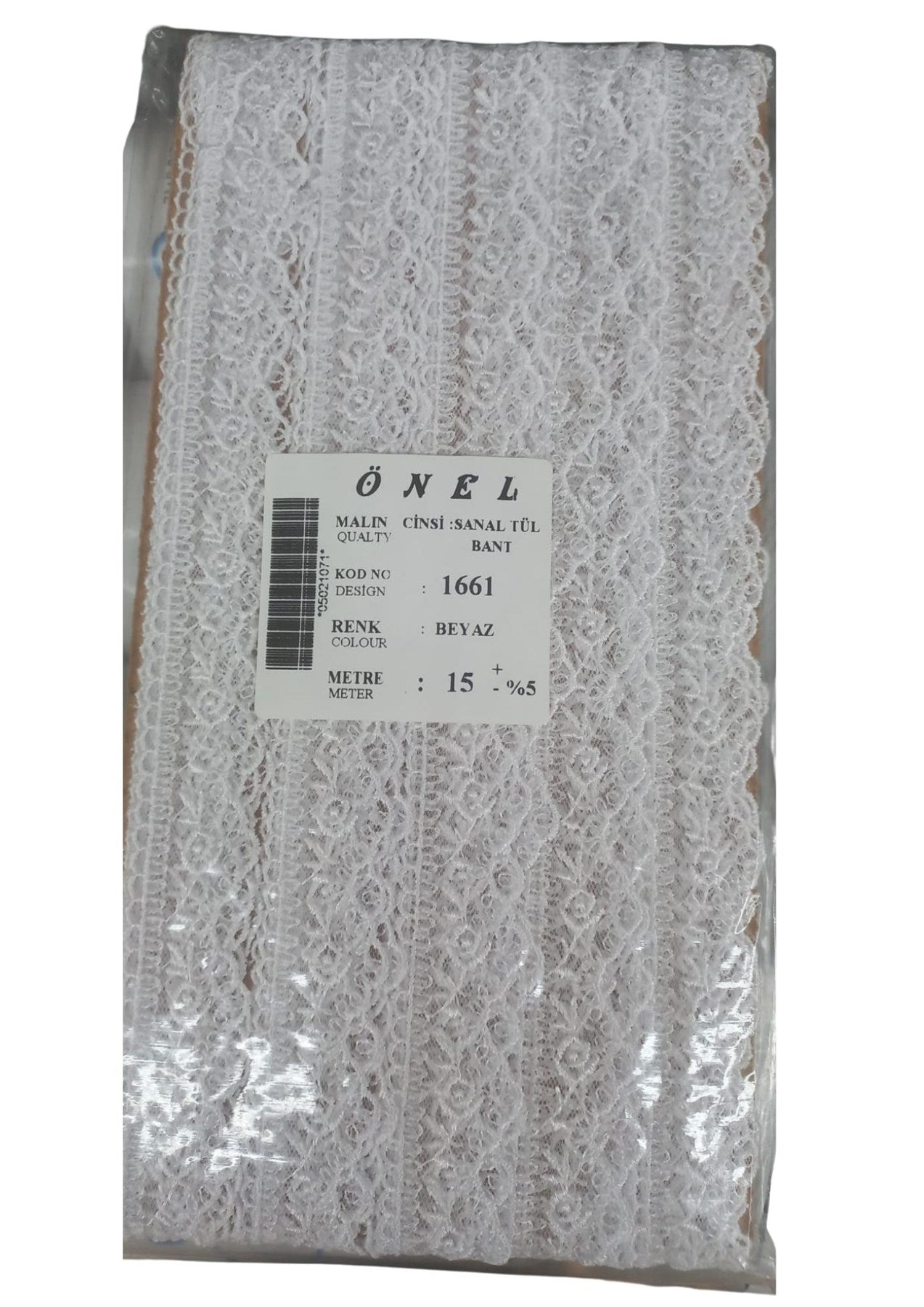 Dantel Polyester Sanal Tül Bant Beyaz 15 Metre En 6 cm ON-1661-B