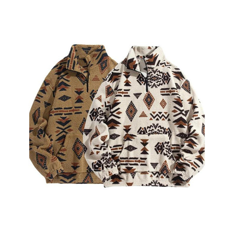 Herren Hoodie mit Ethno-Muster – Zip-Up Plüsch Hoodie | Warm & Bequem