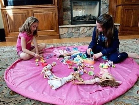 BUFFER® Pratik Taþýnabilir Pembe Oyuncak Toplama Örtüsü Oyun Parký Hurcu