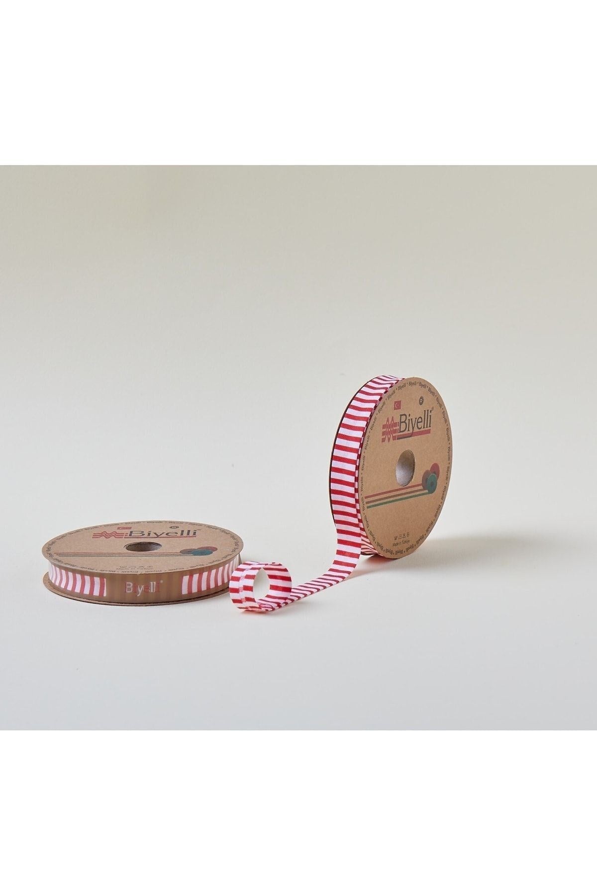 Biye Kalýn Çizgili Katlý F03 Kýrmýzý 2 cm 25 Metre %65 Koton %35 Polyester