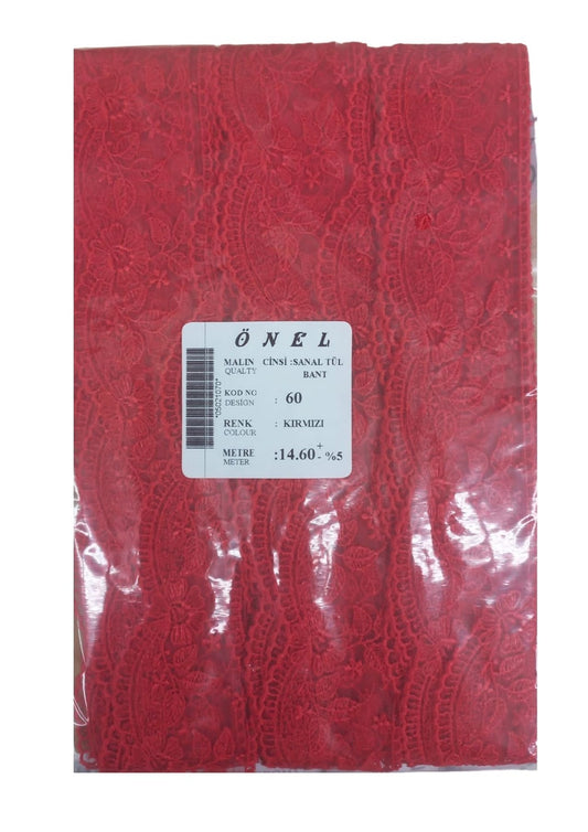 Dantel Polyester Sanal Tül Bant Kýrmýzý 14,60 Metre En 6 cm ON-60-K