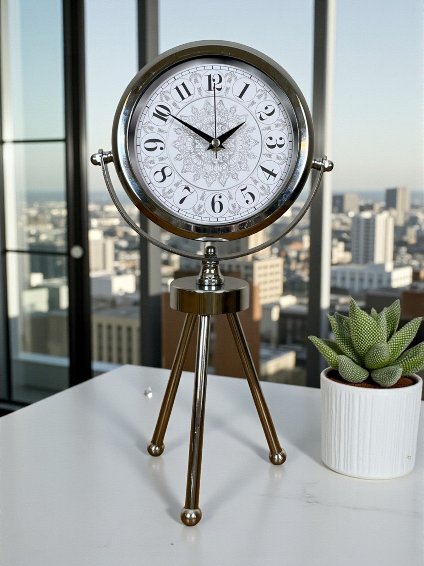 Zentime Krom Þýk Üç Ayaklý Masa Saati