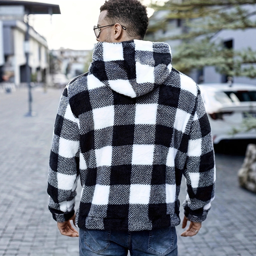 Herren Kunstpelzjacke mit Karomuster – Europäischer & Amerikanischer Stil | Herbst & Winter 2025