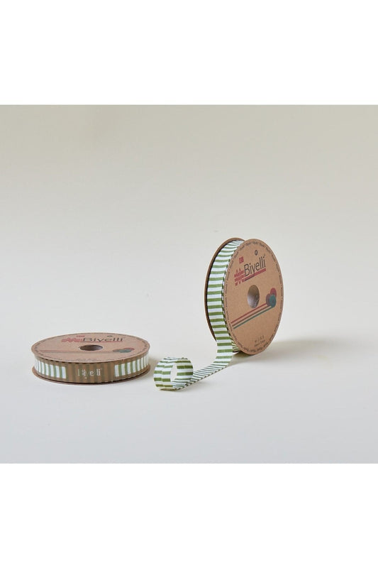 Biye Kalýn Çizgili Katlý F12 Yeþil 2 cm 25 Metre %65 Koton %35 Polyester