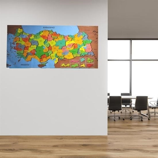 BUFFER® Renkli Türkiye Haritasý Manyetik Yapýþtýrýcý Gerektirmeyen Duvar Stickerý 118 CM * 56 CM