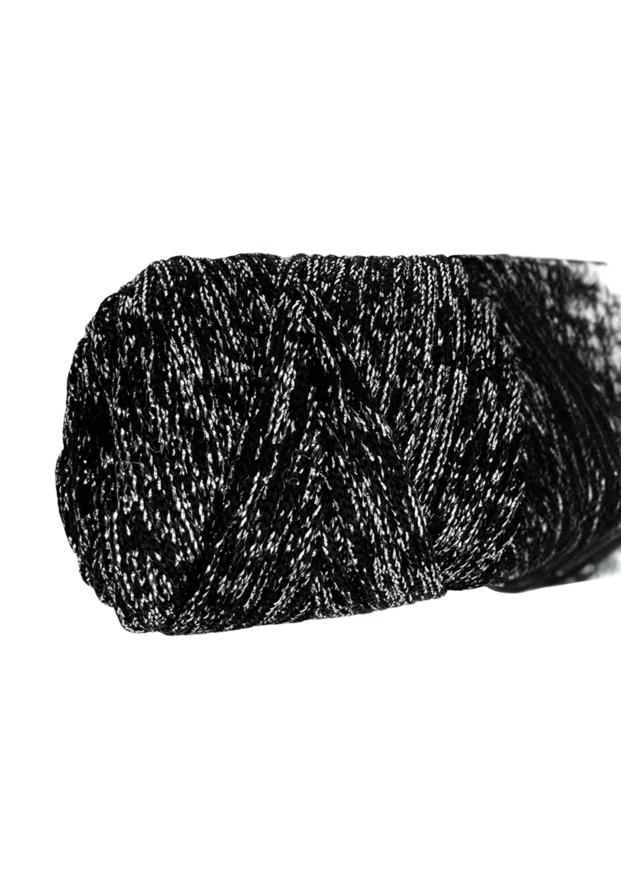 Makrome Ýpi 3mm Polyester Siyah Gümüþ  Simli