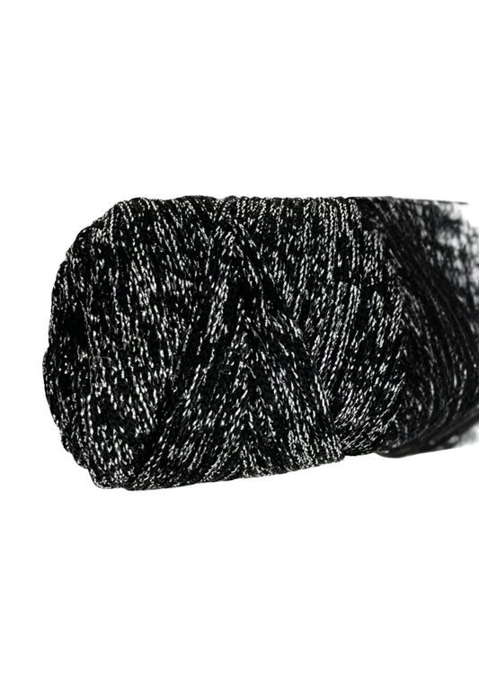 Makrome Ýpi 3mm Polyester Siyah Gümüþ  Simli