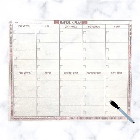 BUFFER® Þeffaf Kendiliðinden Yapýþkanlý Kalemli Haftalýk Planlayýcý 40cm-50cm