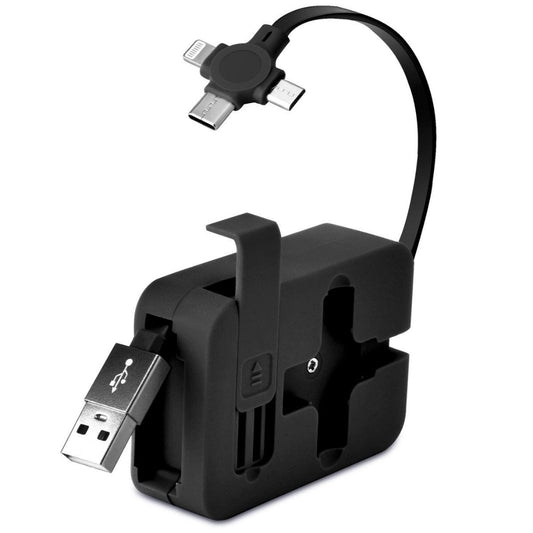 BUFFER® Cep Tipi Telefon Tutuculu Makaralý Uzayýp Kýsalabilen 3'ü 1 Arada USB Þarj Kablosu