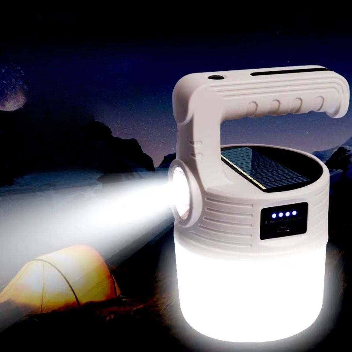 BUFFER® LED Güneþ Enerjili Kamp Lambasý–2000 Lümen Süper Parlak, 5 Aydýnlatma Modlu,USB ile Þarj Edilebilir Dýþ Mekan,Asýlabilir Torch El Feneri