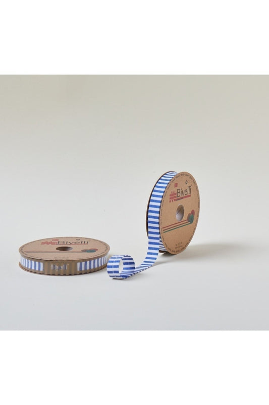 Biye Kalýn Çizgili Katlý F01 Mavi 2 cm 25 Metre %65 Koton %35 Polyester