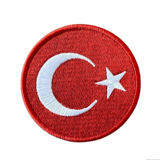 Aplike Ütü Ýle Yapýþan Türk Bayraðý Yuvarlak Büyük Arma 5 cm